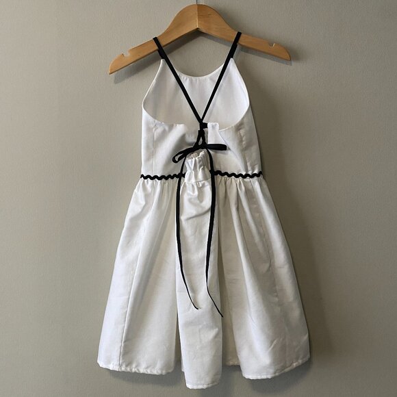 Handmade Children's 100% Cotton White Grosgrain Black Tie Spaghetti Strap Dress - Picture 2 of 10